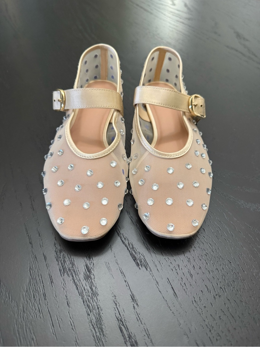 Studded Sheer Mary Jane Flats in Nude - Picture 4 of 8
